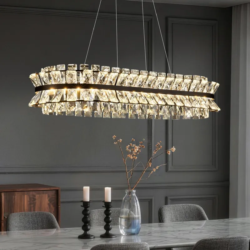 Zorvian Modern Luxury K9 Crystal Rectangular Layered Chandelier — Sofary Lighting LED Linear Lights  