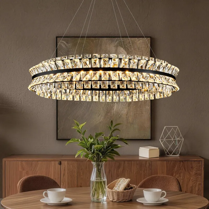 Zorvian Modern Luxury K9 Crystal Ring Layered Chandelier — Sofary Lighting LED Linear Lights  