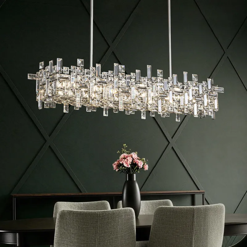 Norvyn Modern Crystal Linear Geometric Chandelier — Sofary Lighting LED Linear Lights  