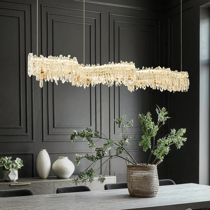 Elaris Modern Champagne Crystal Irregular Linear Chandelier — Sofary Lighting LED Linear Lights  