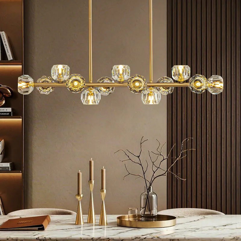 Aurielle Contemporary Gold Glass Linear Multi-head Chandelier — Sofary Lighting LED Linear Lights 60.0W 