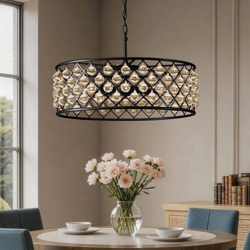 Orvian Vintage Matte Black K9 Crystal Round Chandelier — Sofary Lighting LED Pendant Lights  3000K