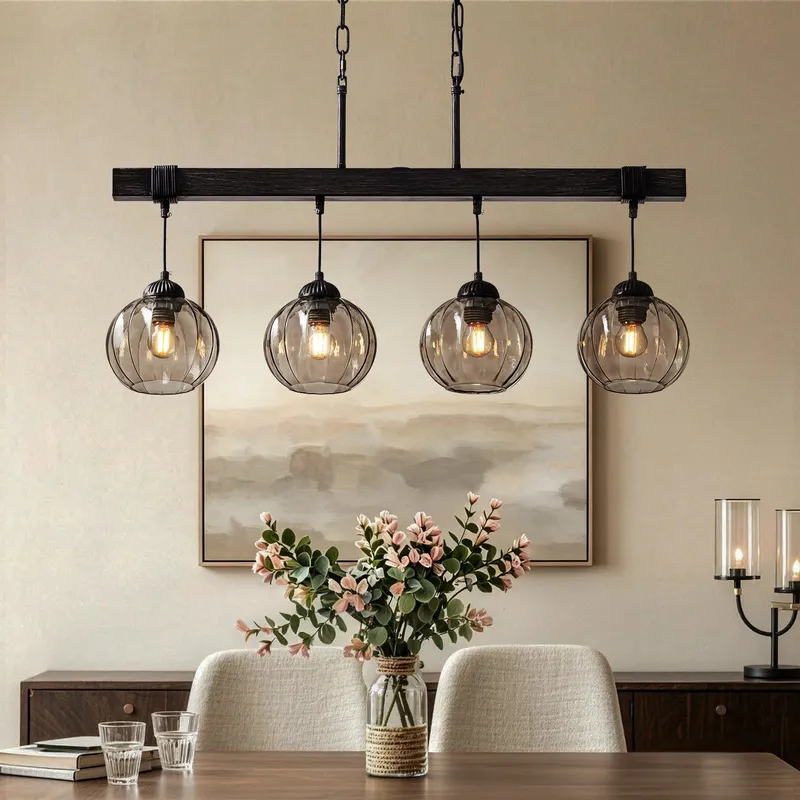 Rustora Farmhouse Dark Glass Globe Linear Island Chandelier — Sofary Lighting LED Linear Lights 60.0W 