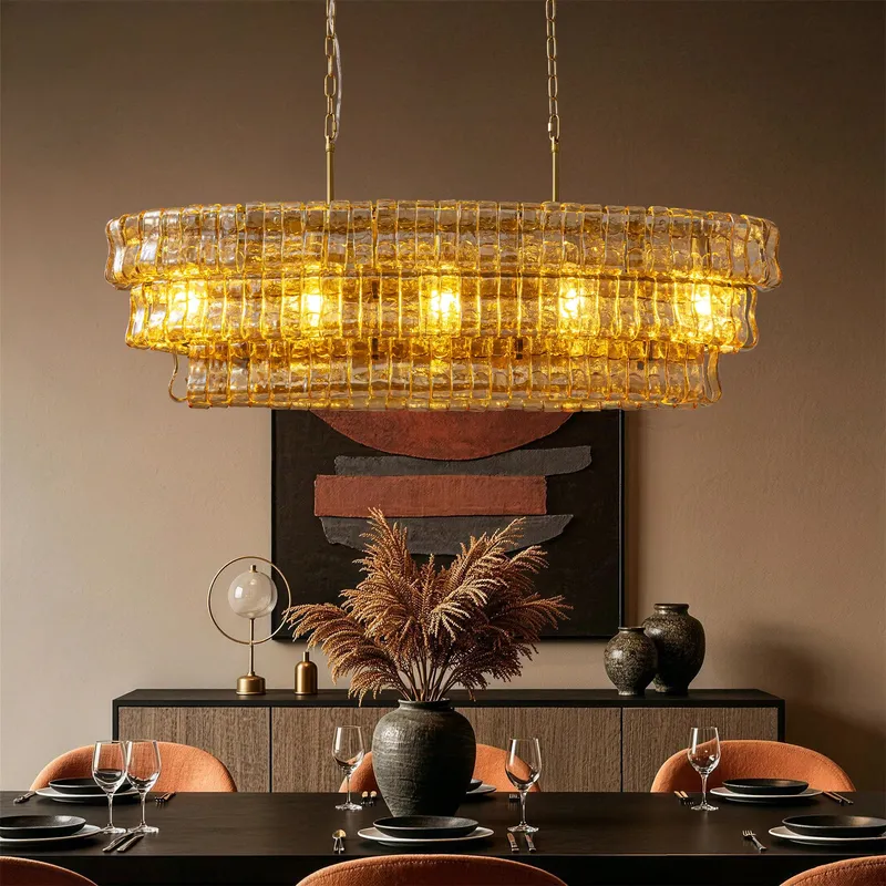 Amberra Modern Amber Glass Linear Chandelier — Sofary Lighting LED Linear Lights 60.0W 