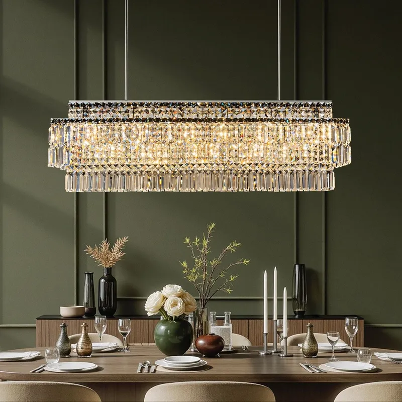 Stellar Grand Linear Silver Multi-Faceted K9 Crystal Chandelier — Sofary Lighting LED Linear Lights 7.0W 3000K