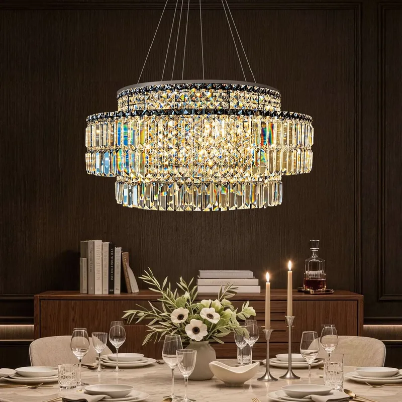 Stellar Modern Silver Multi-Faceted K9 Crystal Round Chandelier — Sofary Lighting LED Pendant Lights 7.0W 3000K