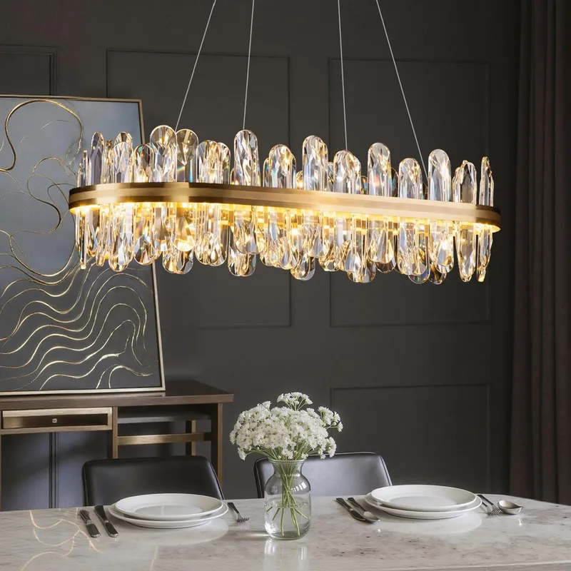 Aurelia Modern Luxury Champagne Gold Linear K9 Crystal LED Chandelier — Sofary Lighting LED Linear Lights  3000K