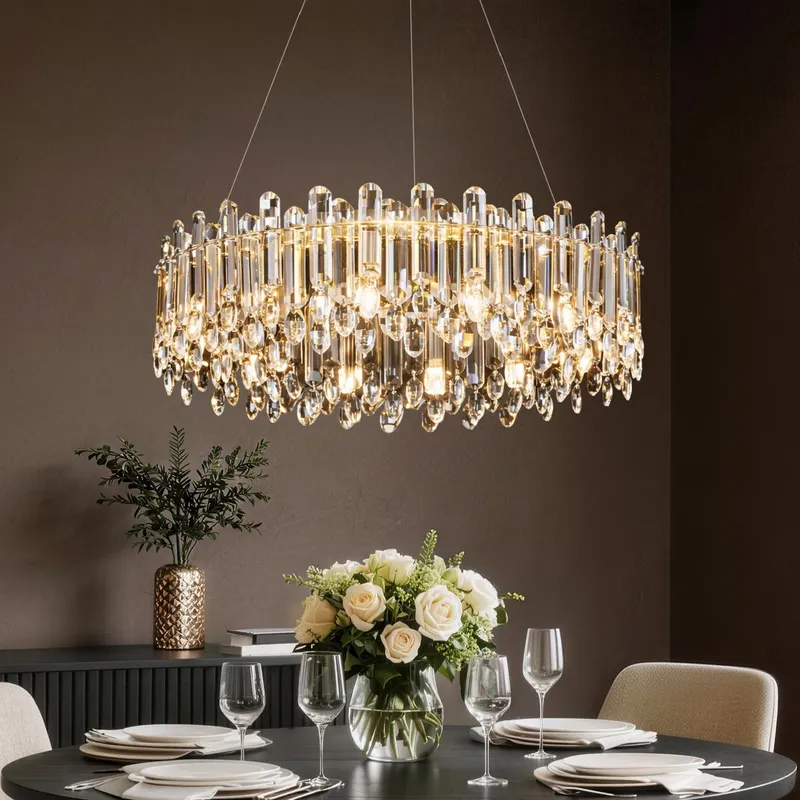 Nova Flux Modern Golden Crystal Round Chandelier — Sofary Lighting LED Pendant Lights  