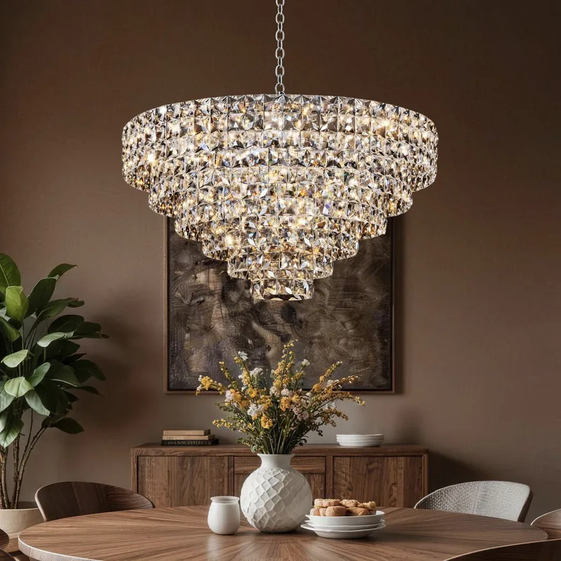 Aria Modern Chrome K9 Crystal Glacier Irregular Three-Color Dimming Chandelier — Sofary Lighting LED Pendant Lights  3000K