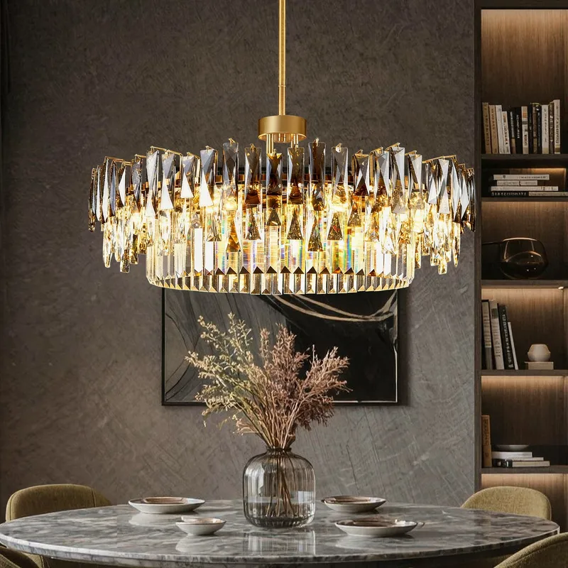 Aurora Prism Modern Golden K9 Crystal Round Chandelier — Sofary Lighting LED Pendant Lights 7.0W 3000K