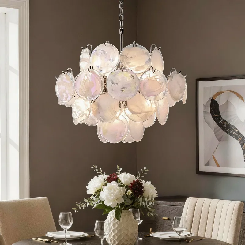 Luna Artistic Nordic Moonlight White Acrylic Petal Three-Color Eye-Care Chandelier — Sofary Lighting LED Pendant Lights  3000K