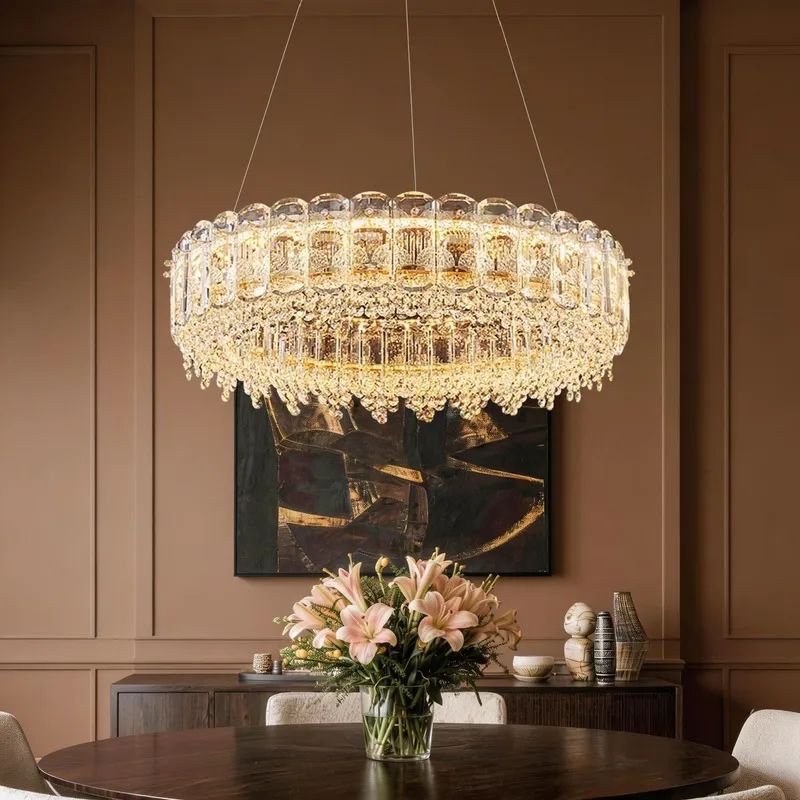 Empire Modern Gold K9 Crystal Single Tiered Three-Color Dimming Chandelier — Sofary Lighting LED Pendant Lights 84.0W 3000K