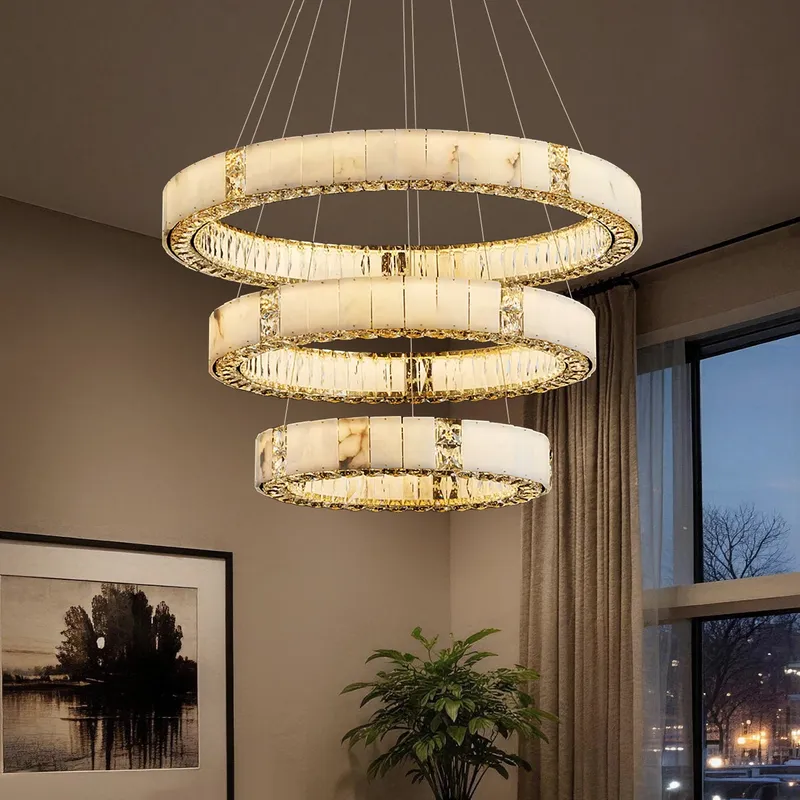 Lumaire Alabaster Crystal Multi-Ring Chandelier — Sofary Lighting LED Pendant Lights  3000K
