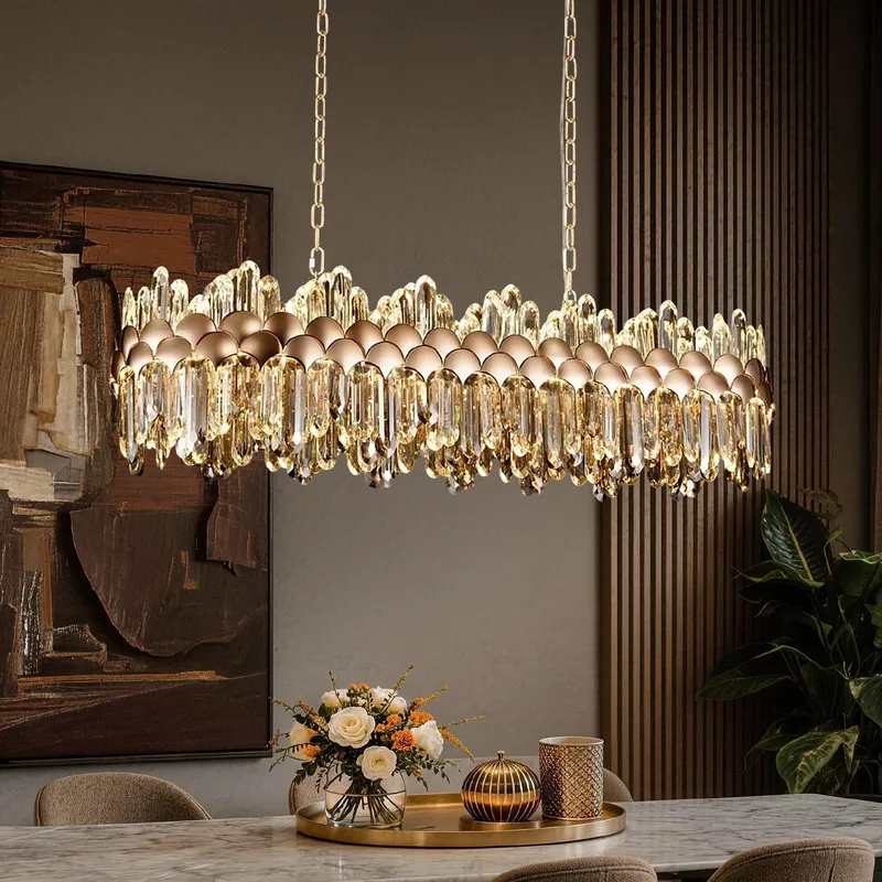 Aurelian Modern Gold K9 Crystal Linear Three-Color Dimming Chandelier — Sofary Lighting LED Linear Lights  3000K