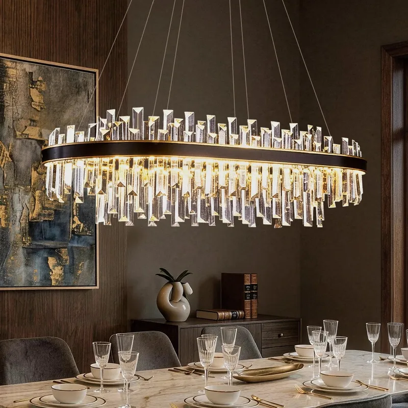 Luxury Rectangular Black Crystal Chandelier — Sofary Lighting LED Pendant Lights  3000K
