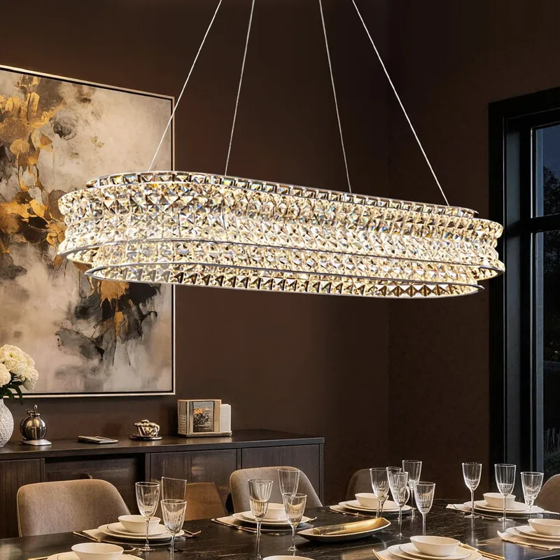 Luminelle Modern Champagne Gold Glacial K9 Crystal Chandelier — Sofary Lighting LED Pendant Lights  3000K
