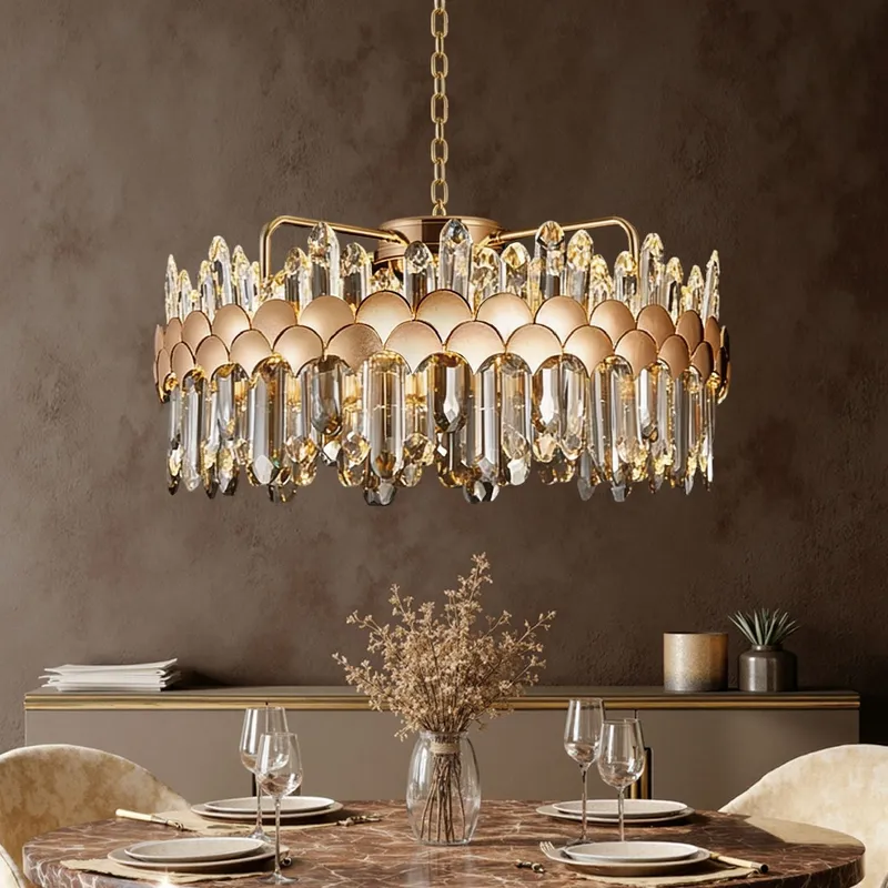 Aurelian Modern Gold K9 Crystal Round Three-Color Dimming Chandelier — Sofary Lighting LED Pendant Lights  3000K