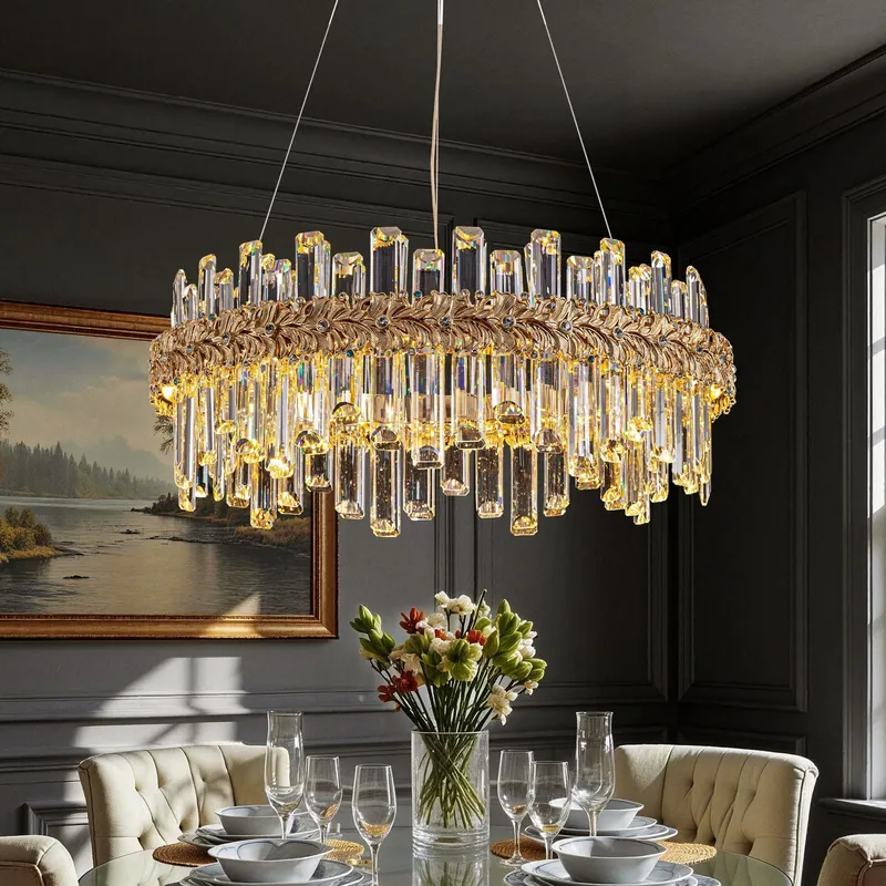 Haloir Modern Luxury Gold K9 Crystal Leaf Edge LED Pendant Chandelier — Sofary Lighting LED Pendant Lights  