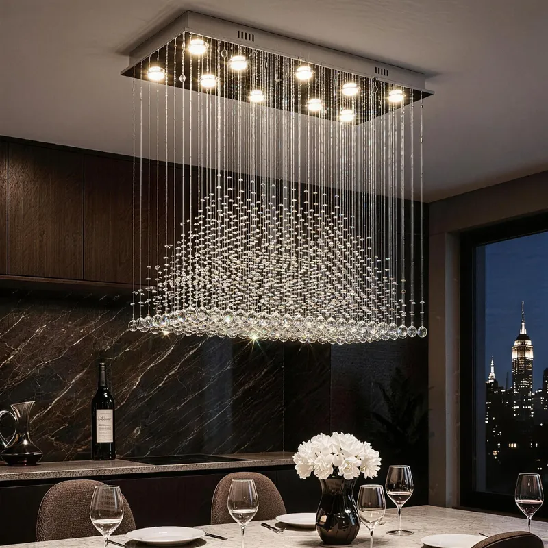 Astra Modern Luxury K9 Crystal Inner Pyramid Raindrop Rectangular Chandelier — Sofary Lighting LED Pendant Lights 7.0W 