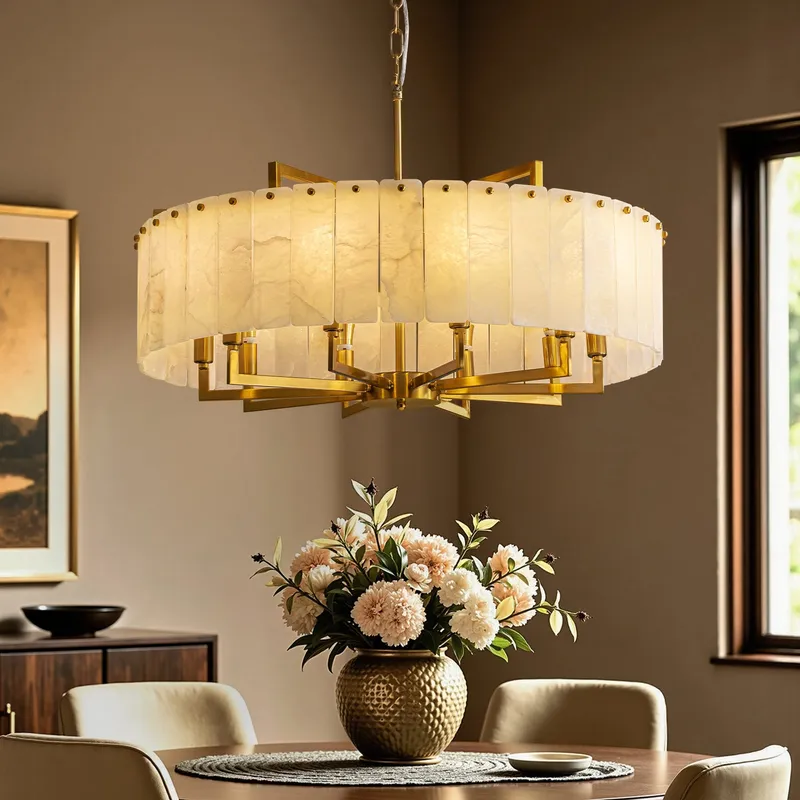 Modern Round Alabaster Brass Luxury Chandelier — Sofary Lighting LED Pendant Lights 7.0W 