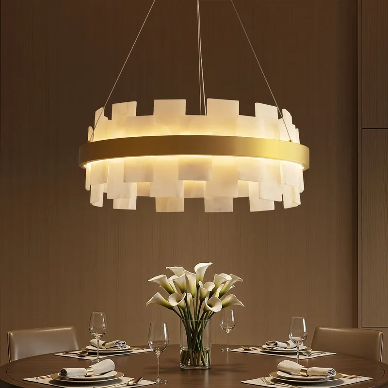 Modern Round Alabaster Gold Chandelier — Sofary Lighting LED Pendant Lights  2700K