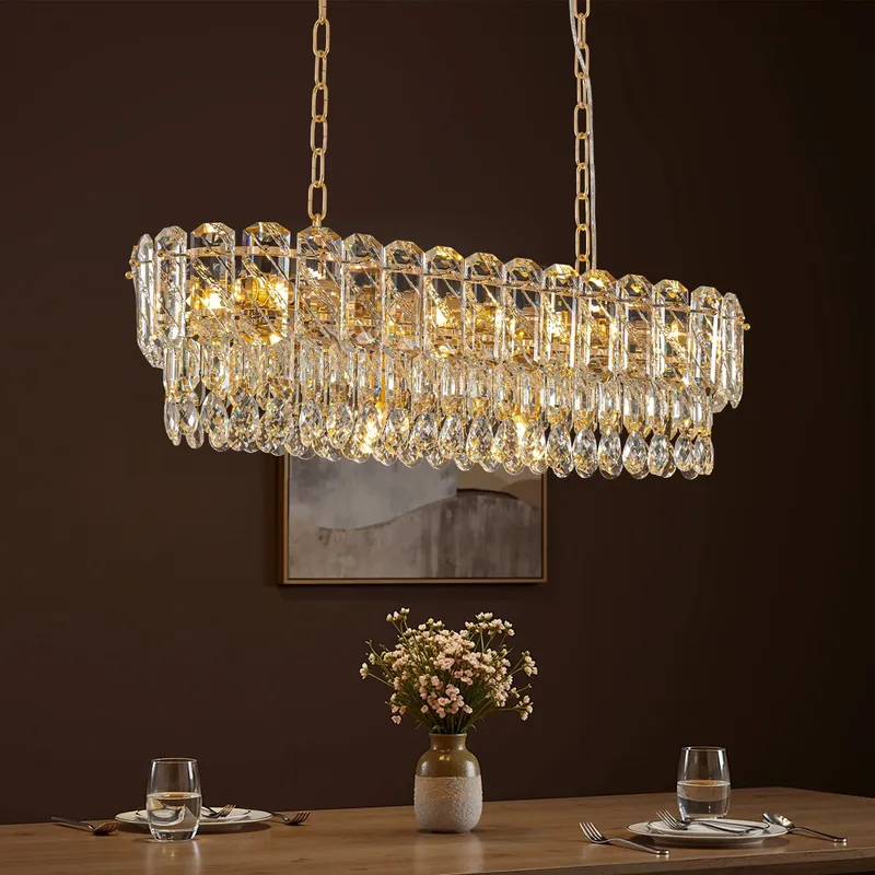Elara Gold Crystal Rectangular Chandelier — Sofary Lighting LED Pendant Lights 7.0W 