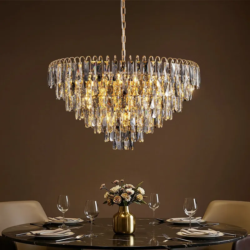 Luxury Gold Crystal Tiered Chandelier — Sofary Lighting LED Pendant Lights 7.0W 