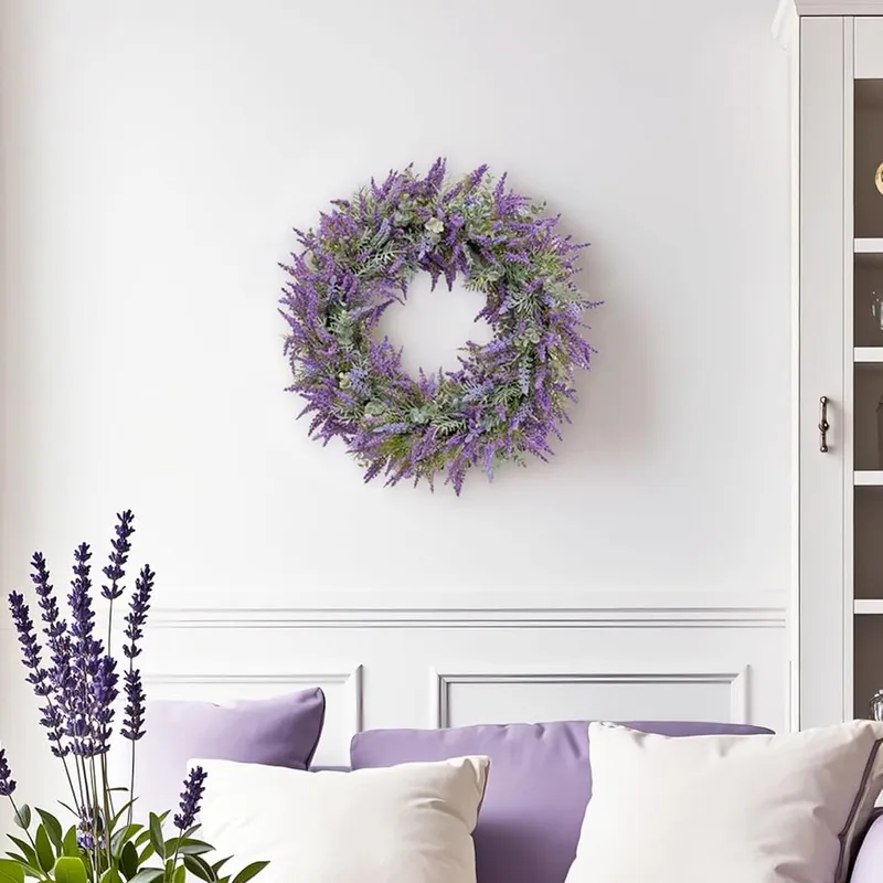 Artificial Purple Lavender Wreath for Front Door – 20" All-Season Floral Door & Wall Décor — Sofary Lighting LED General Lighting  