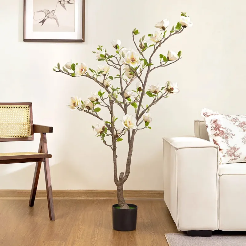 Artificial White Magnolia Tree in Pot – Realistic Faux Indoor Floor Plant for Home & Office Décor — Sofary Lighting LED General Lighting  