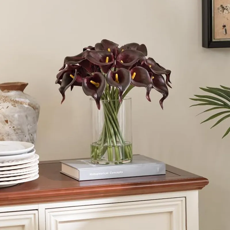 Artificial Masala Red Calla Lilies in Glass Vase with Faux Water – Elegant Table Centerpiece — Sofary Lighting LED General Lighting  