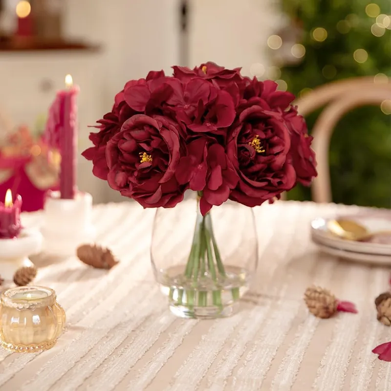 Artificial Red Peonies in Glass Vase with Faux Water – Elegant Table Centerpiece — Sofary Lighting LED General Lighting  