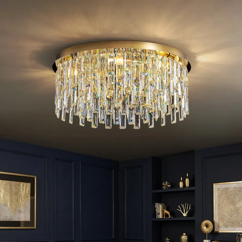 Luxury Gold Crystal Flush Mount Chandelier — Sofary Lighting LED Pendant Lights 7.0W 