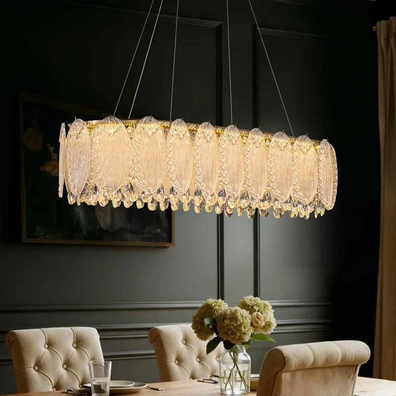 Handcrafted Crystal Glass Leaf Oval Chandelier — Sofary Lighting LED Pendant Lights  2700K