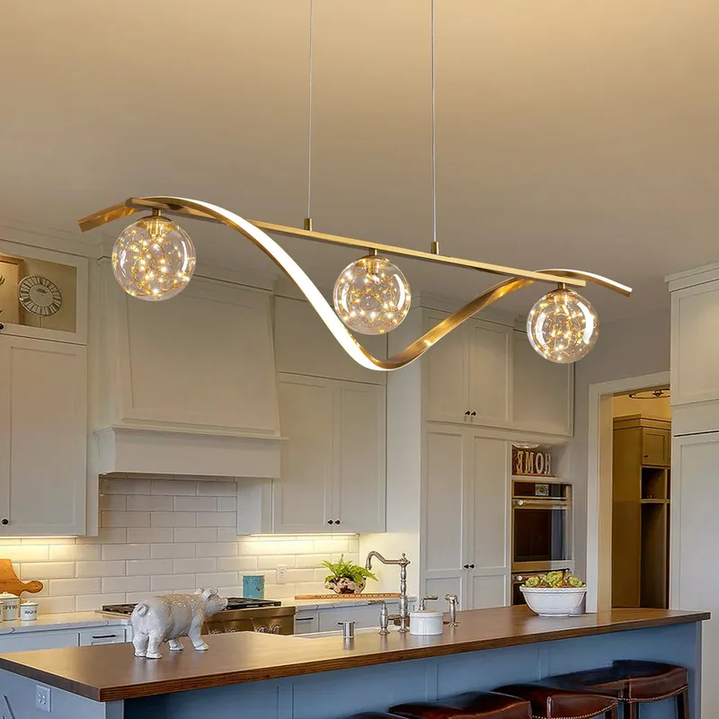 Gold & Chrome Linear LED Pendant with Glass Globe Shade — Sofary Lighting LED Linear Lights  