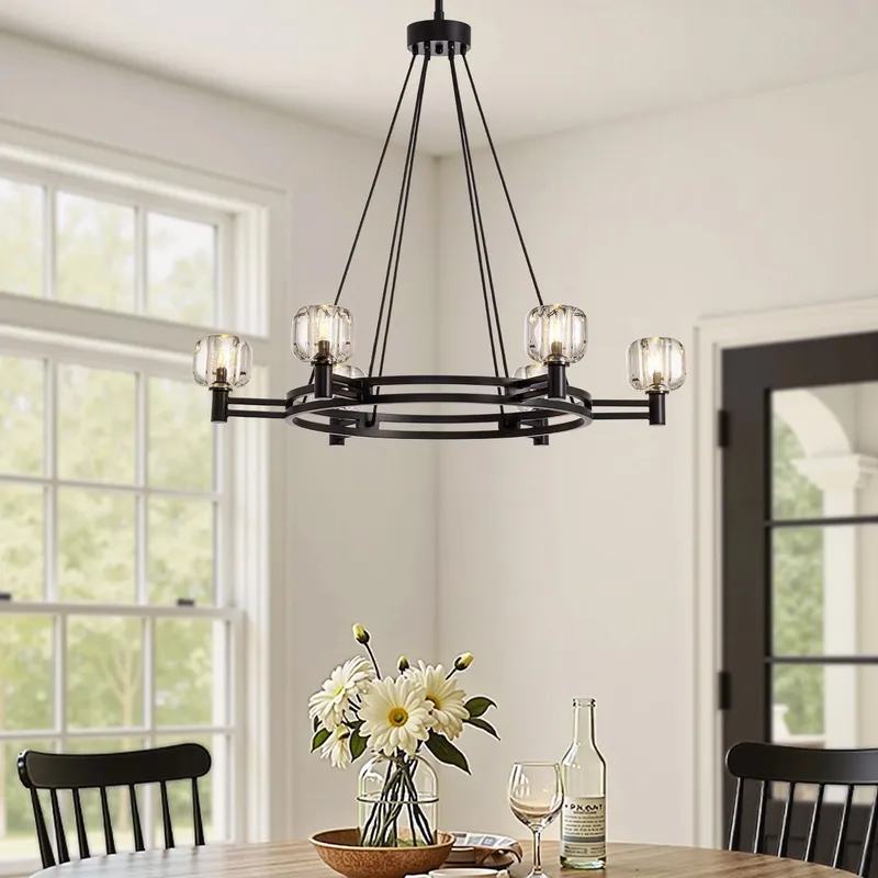 Rustic Round Chandelier with Glass Shades — Sofary Lighting LED Pendant Lights 5.0W 