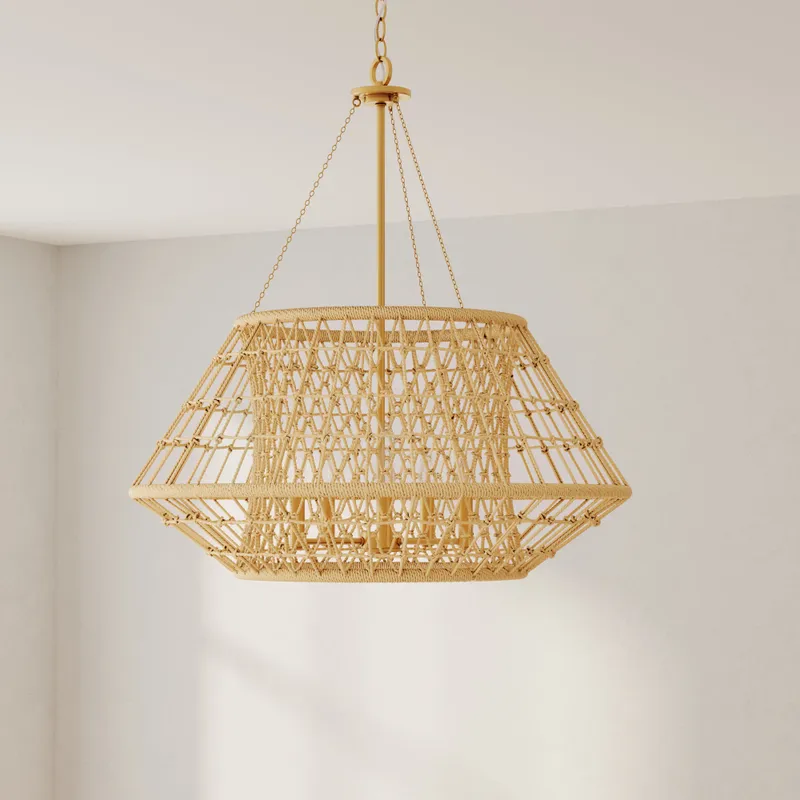 Laila Collection Five-Light Chandelier with Woven Jute Accents — Progress Lighting LED Landscape Lights  