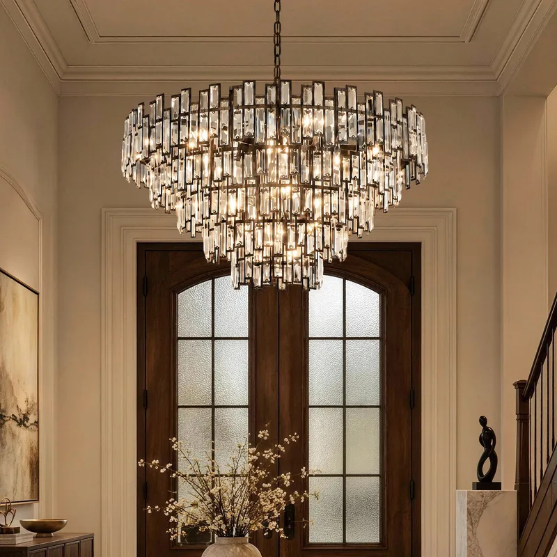 Modern Luxury Black K9 Crystal Tiered Prism Round Chandelier — Sofary Lighting LED Pendant Lights 7.0W 