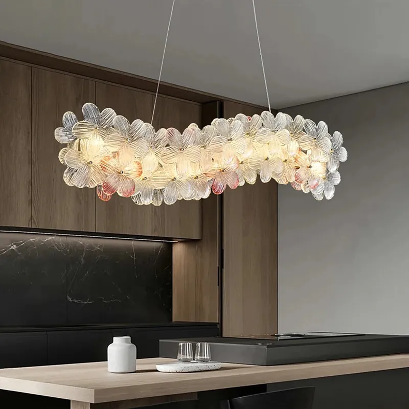 Elegant Floral Glass Linear Chandelier — Sofary Lighting LED Linear Lights 50.0W 