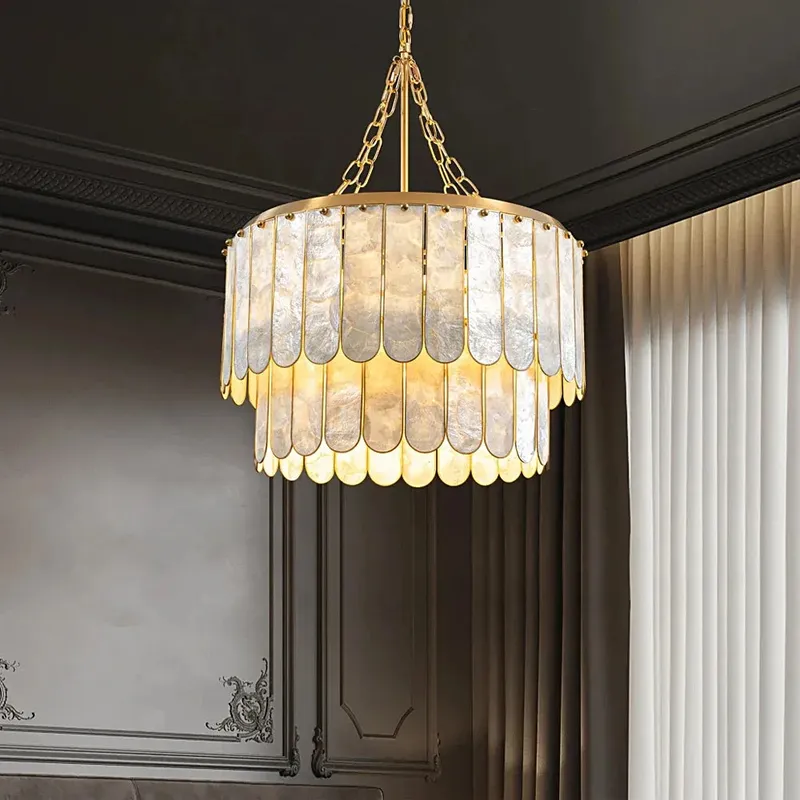 Odette Art Deco Modern Luxury Capiz Shell Tiered Scalloped Chandelier — Sofary Lighting LED Pendant Lights 7.0W 