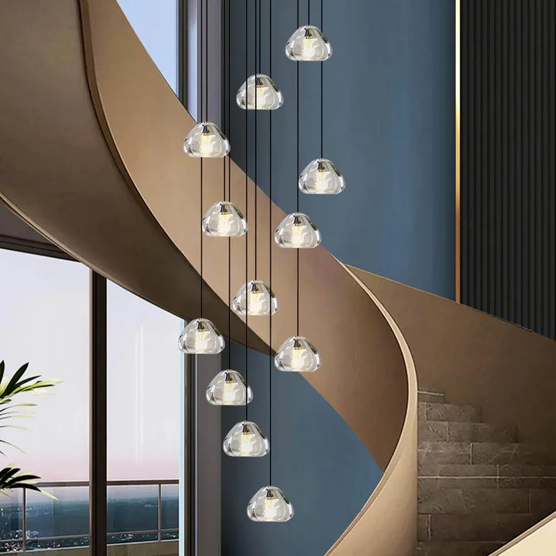 Modern Luxury Crystal Cluster Chandelier Long High Ceiling Pendant for Stairs — Sofary Lighting LED Pendant Lights 7.0W 