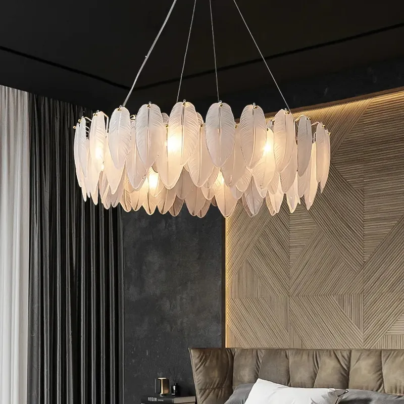 Statement Contemporary Feather Glass Chandelier — Sofary Lighting LED Pendant Lights 7.0W 