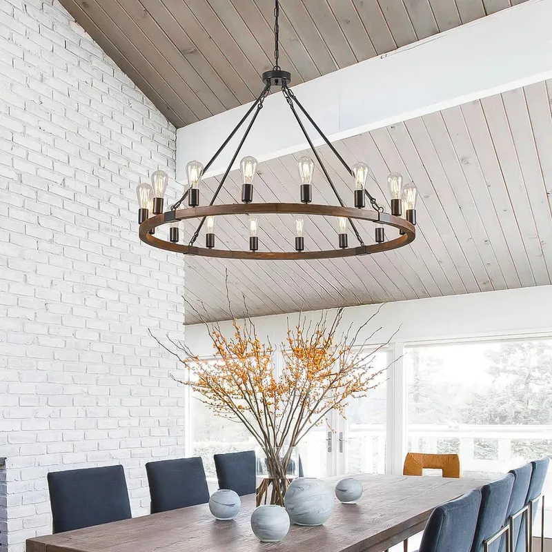 Farmhouse Wagon Wheel Chandelier — Sofary Lighting LED Pendant Lights 12.0W 
