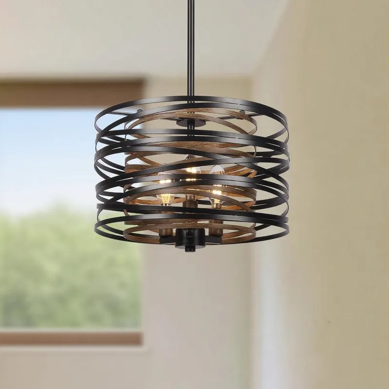 Industrial Black Metal Drum Pendant Light — Sofary Lighting LED Pendant Lights 7.0W 