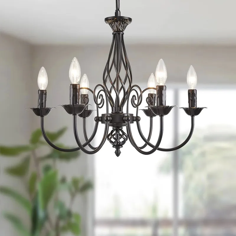 Rustic Farmhouse Wrought Iron Candle Chandelier — Sofary Lighting LED Pendant Lights 7.0W 