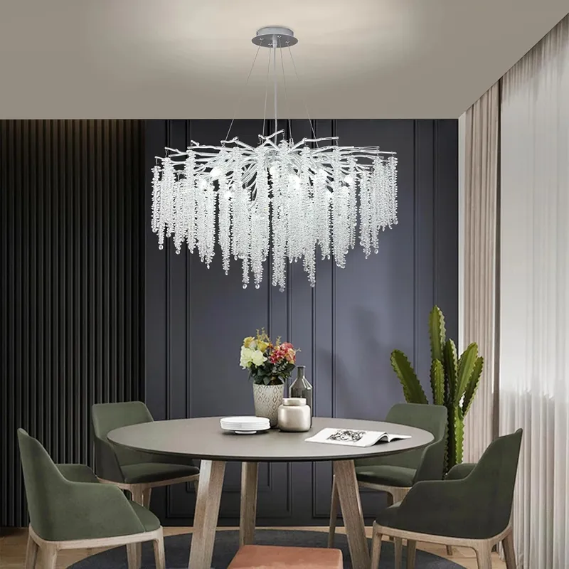 Luxury French Silver Branch Chandelier with Glass Tassels — Sofary Lighting LED Pendant Lights  