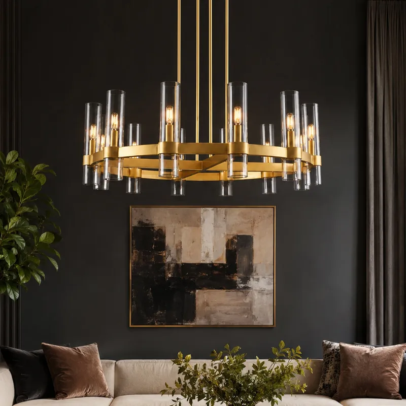 Modern Clear Glass Tube Gold Ring Chandelier — Sofary Lighting LED Pendant Lights 7.0W 