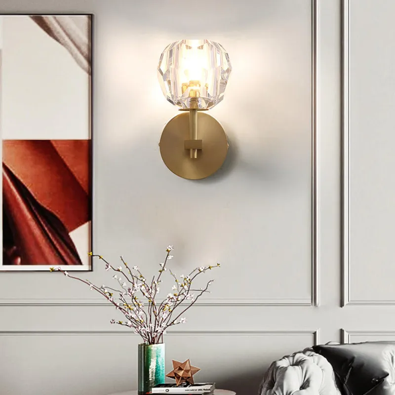 Brass Wall Sconce With Crystal Globe — Sofary Lighting LED Pendant Lights 7.0W 