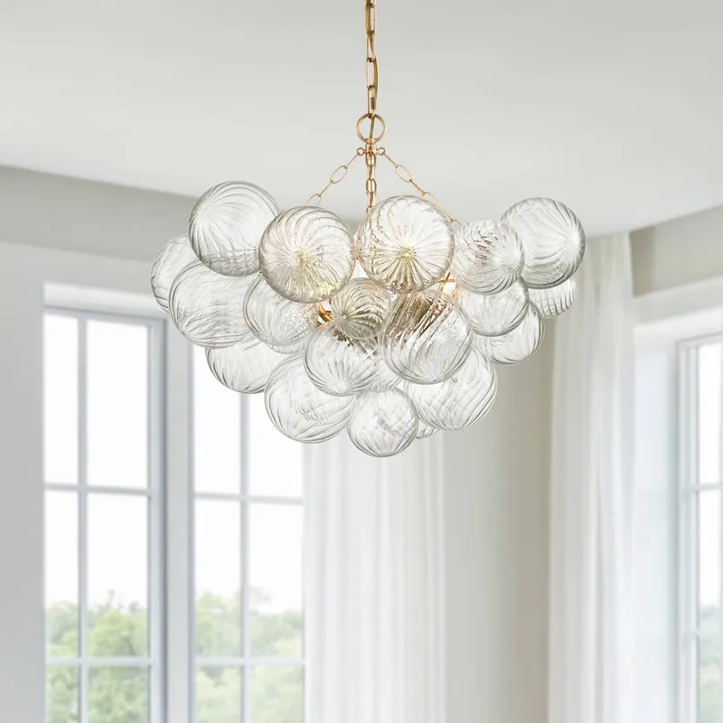Round Swirled Clear Blown Glass Ribbed Globe — Sofary Lighting LED Pendant Lights 7.0W 