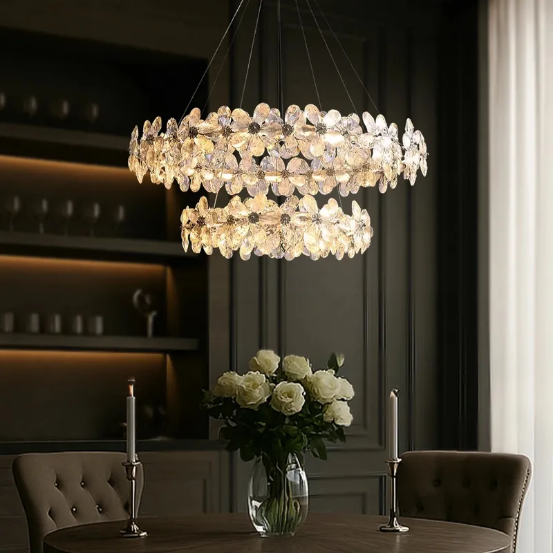 Crystal Bloom Double Halo Chandelier — Sofary Lighting LED Pendant Lights  3000K