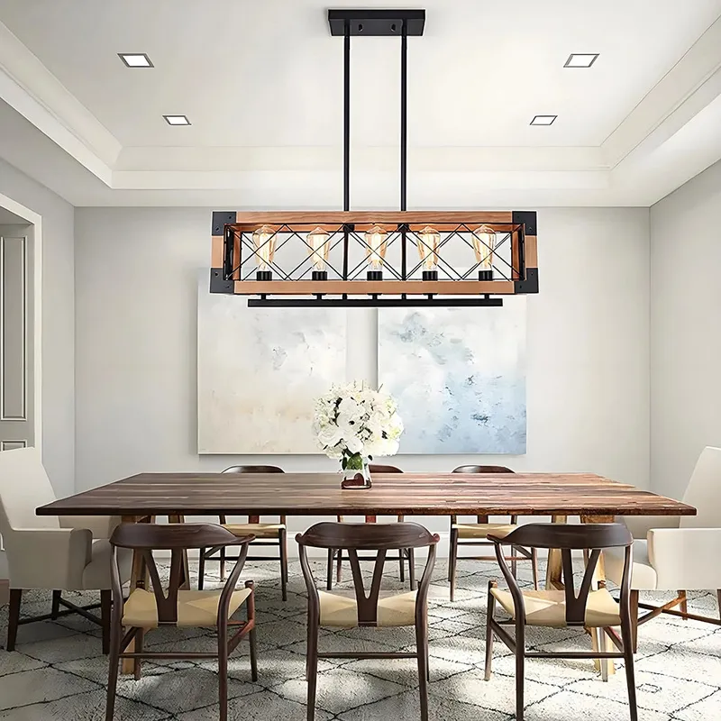 Rustic Beam 5-Light Farmhouse Chandelier — Sofary Lighting LED Pendant Lights 60.0W 